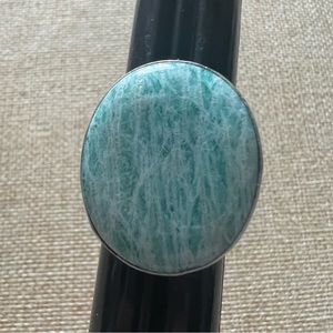 New Amazonite Stone Crystal Silver Overlay Ring Size 8